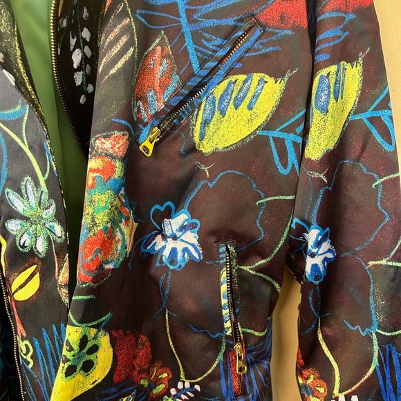 Chico's Floral Print Moto Jacket Full Zip Lightweight Women's Size 2 - Picture 5 of 5